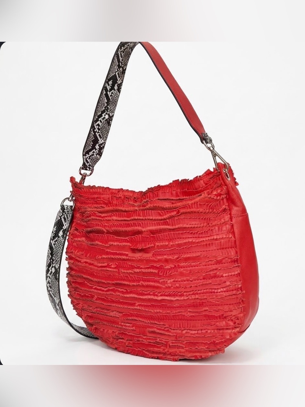Jimmy Choo SKY Red Suede Leather Fringe Hobo Shoulder Bag
